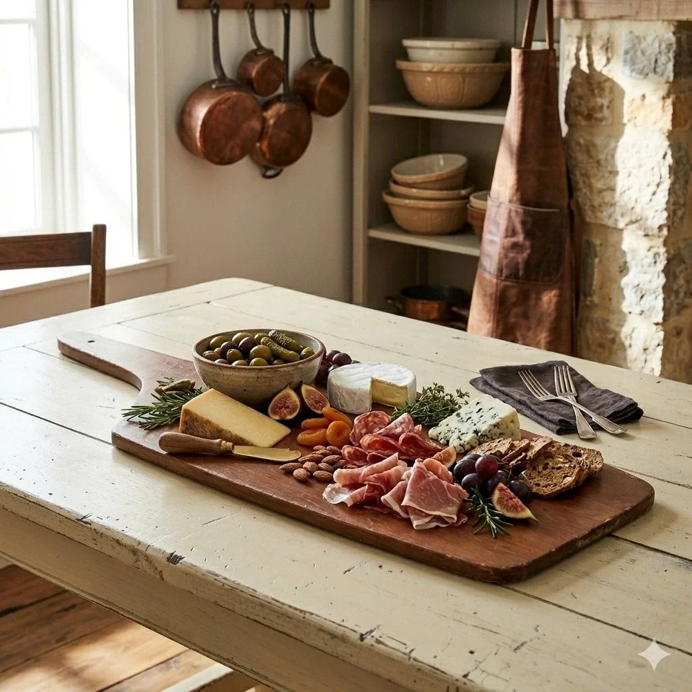 Vintage Wood Charcuterie Board, Large Curved‎ Cheese Platter Serving Paddle